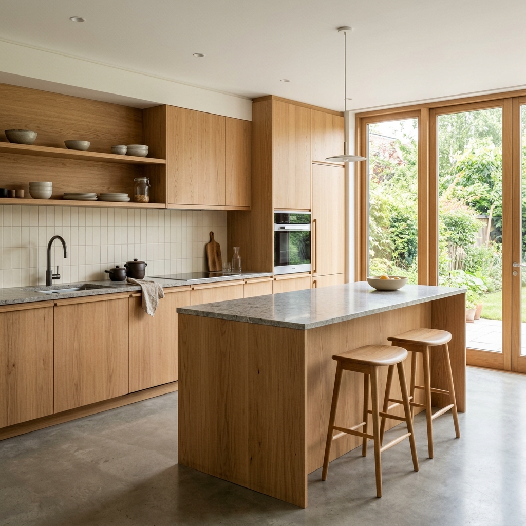 Cocina de diseño contemporáneo en roble macizo en Tenerife